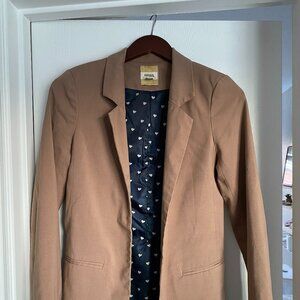Fossil brown open front blazer suit jacket, hearts liner-L